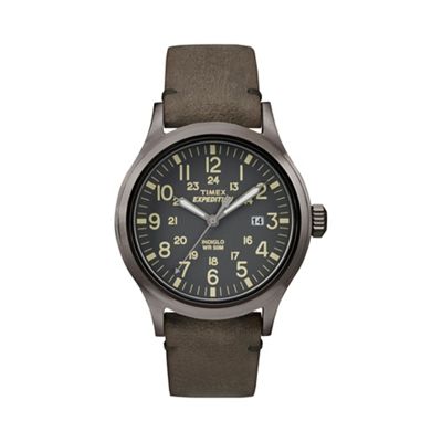 Men's grey 'Expedition Scout' leather strap watch tw4b01700